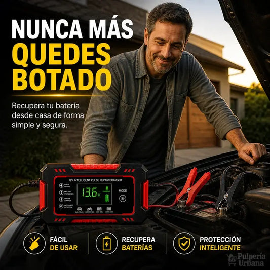 Cargador Inteligente de Batería 12V para Auto y Moto — Con Pantalla LCD